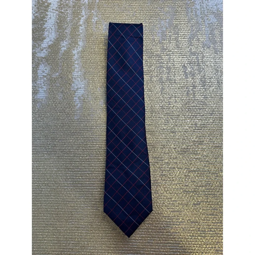 TOMMY HILFIGER Men's Navy Blue Red & White Silk Necktie Office Business Work